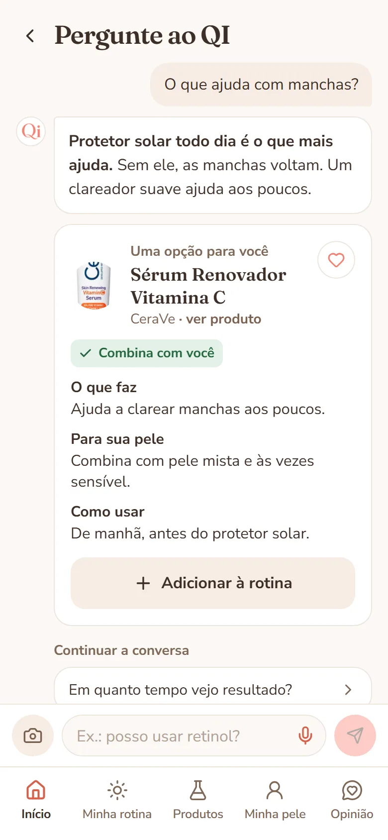 Respostas curtas, com produtos que combinam com você