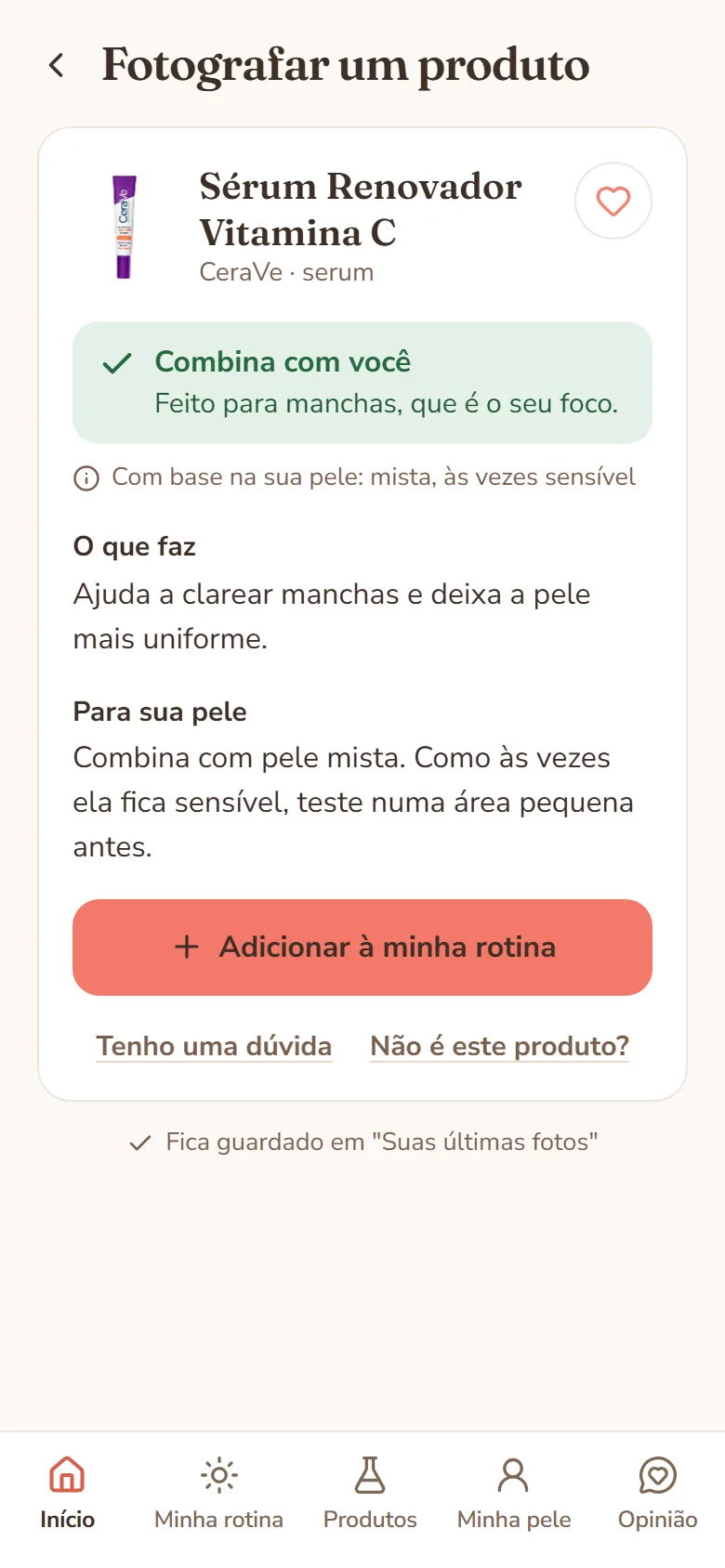 E diz se o produto combina com a sua pele